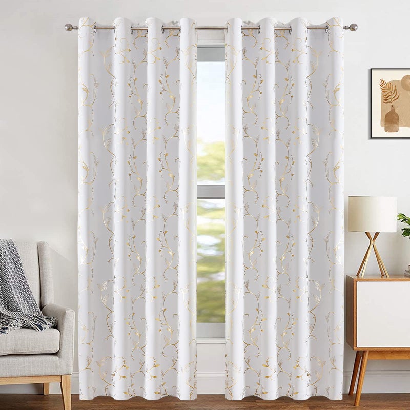 Buhua Blackout Curtains 84 Inches Length Thermal Curtain For Bedroom 2 Panels Set Room Darkening Curtains With Shinny Wave Vine 52W?84L Greyish White - Image 2