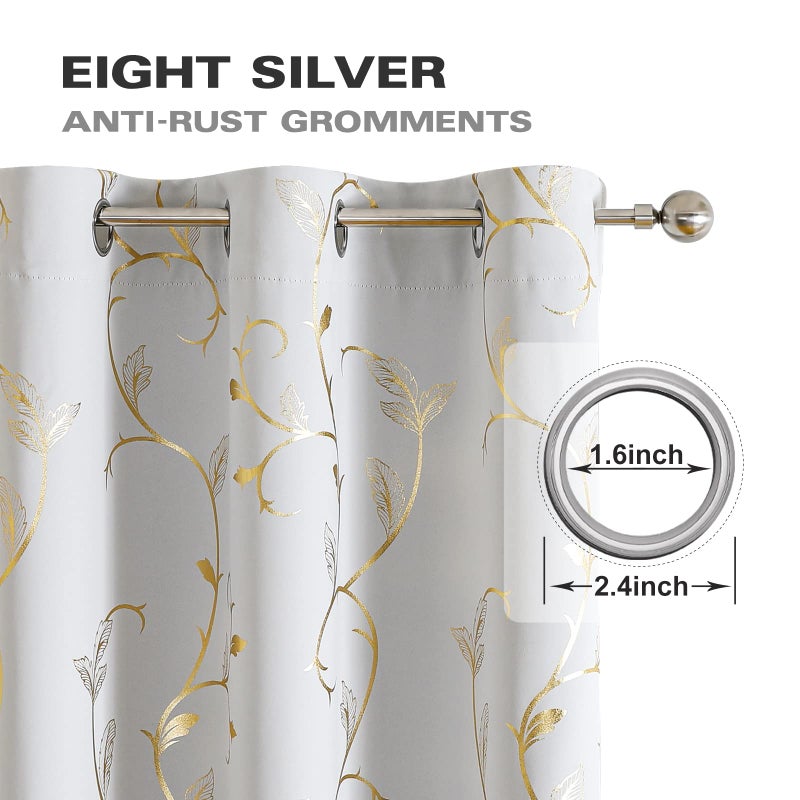 Buhua Blackout Curtains 84 Inches Length Thermal Curtain For Bedroom 2 Panels Set Room Darkening Curtains With Shinny Wave Vine 52W?84L Greyish White - Image 3