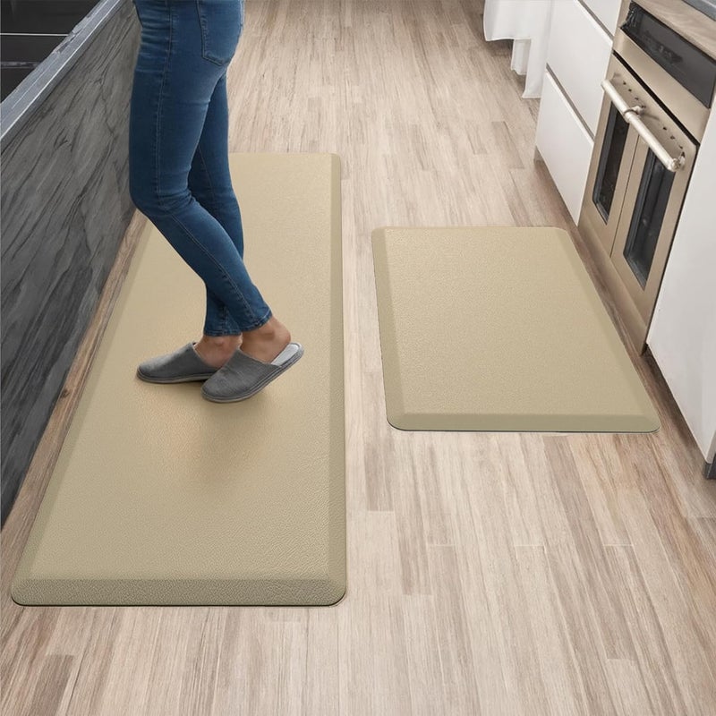 More Decor Anti Fatigue Kitchen Mats for Floor | Padded Kitchen Rugs | Non Slip, Cushioned Standing Desk Mat | Waterproof Floor Mat | 17.3" x 28" x 0.47" & 17.3" x 59" x 0.47", Beige, 2-Pack | More Décor - Image 1