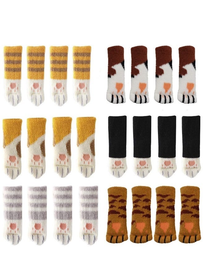 24 PCS Chair Socks with Cute Cat Paws Design 6 Patterns Furniture Leg Caps Anti Scratch Anti-Noise Chair Leg Covers Table Leg Pads Floor Protectors 