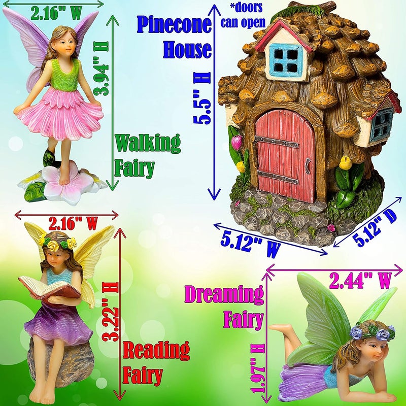 Mood Lab Fairy Garden - Pinecone Fairy House Kit of 4 pcs - Miniature Figurines & Accessories Set - Outdoor or House Decor - Image 3