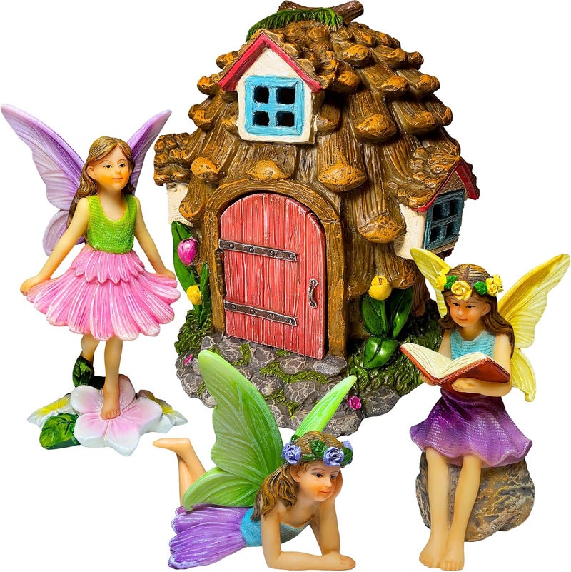 Mood Lab Fairy Garden - Pinecone Fairy House Kit of 4 pcs - Miniature Figurines & Accessories Set - Outdoor or House Decor - Image 1