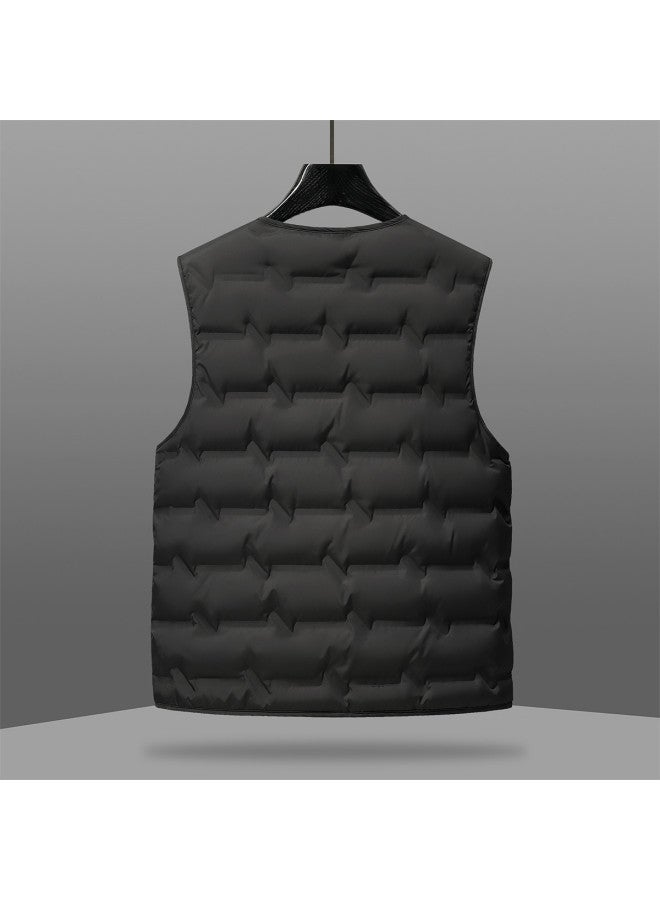 YaYa Men's Winter Loose And Simple V-neck Down Vest Casual Warm Solid Color Vest For Men - Image 3