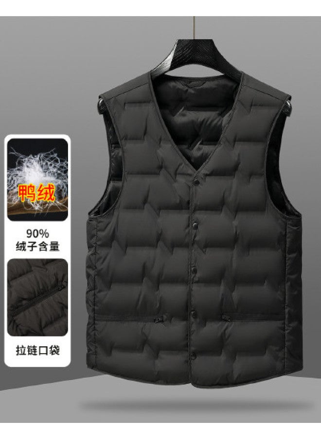 YaYa Men's Winter Loose And Simple V-neck Down Vest Casual Warm Solid Color Vest For Men - Image 1