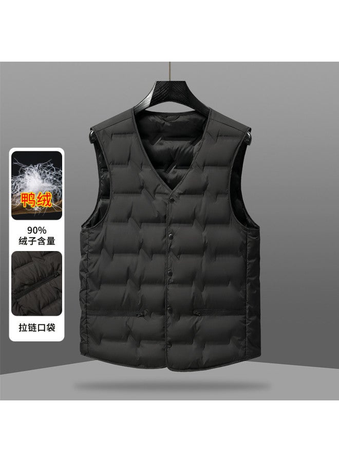 YaYa Men's Winter Loose And Simple V-neck Down Vest Casual Warm Solid Color Vest For Men - Image 2