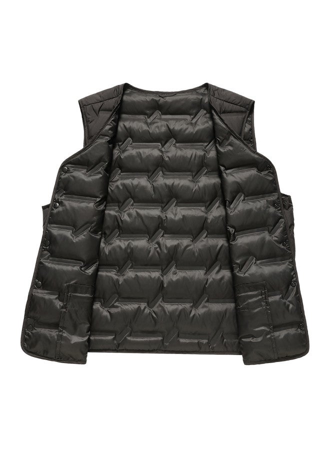 YaYa Men's Winter Loose And Simple V-neck Down Vest Casual Warm Solid Color Vest For Men - Image 4