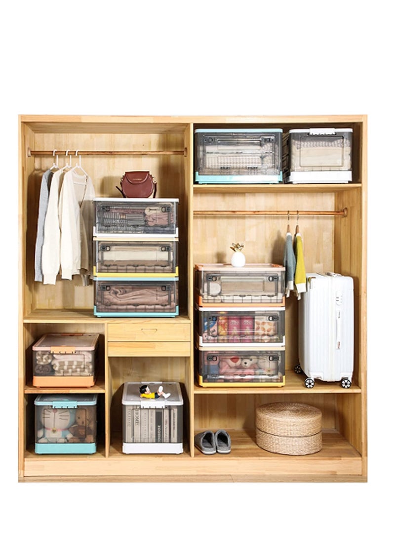 راكسوم صندوق تخزين قابل للطي مع أغطية، صناديق تخزين قابلة للتكديس بسعة 55 لترًا مع عجلات، قفص حاوية تخزين، باب شفاف مفتوح من الجانب للمنزل والمكتب وغرفة النوم (كبير، أصفر مانجو) - Image 3