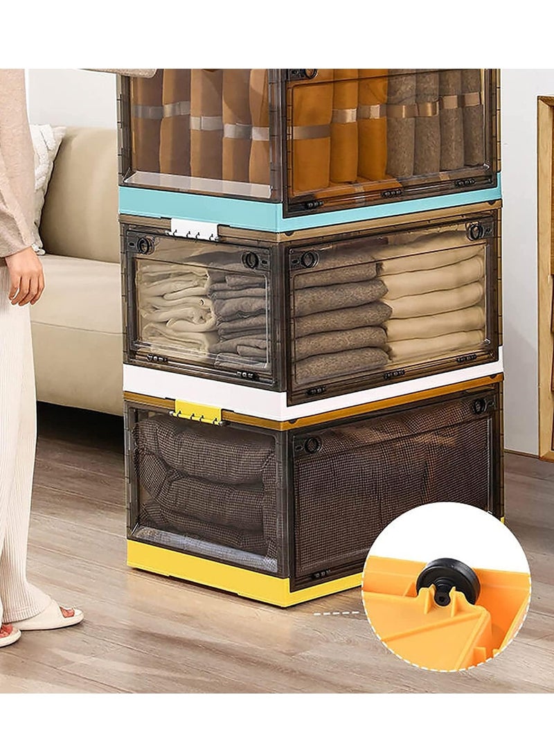 راكسوم صندوق تخزين قابل للطي مع أغطية، صناديق تخزين قابلة للتكديس بسعة 55 لترًا مع عجلات، قفص حاوية تخزين، باب شفاف مفتوح من الجانب للمنزل والمكتب وغرفة النوم (كبير، أصفر مانجو) - Image 4