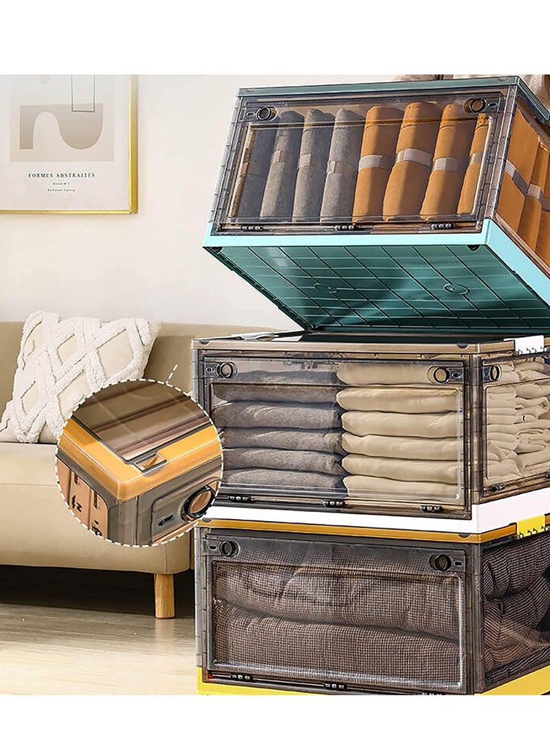 راكسوم صندوق تخزين قابل للطي مع أغطية، صناديق تخزين قابلة للتكديس بسعة 55 لترًا مع عجلات، قفص حاوية تخزين، باب شفاف مفتوح من الجانب للمنزل والمكتب وغرفة النوم (كبير، أصفر مانجو) - Image 5