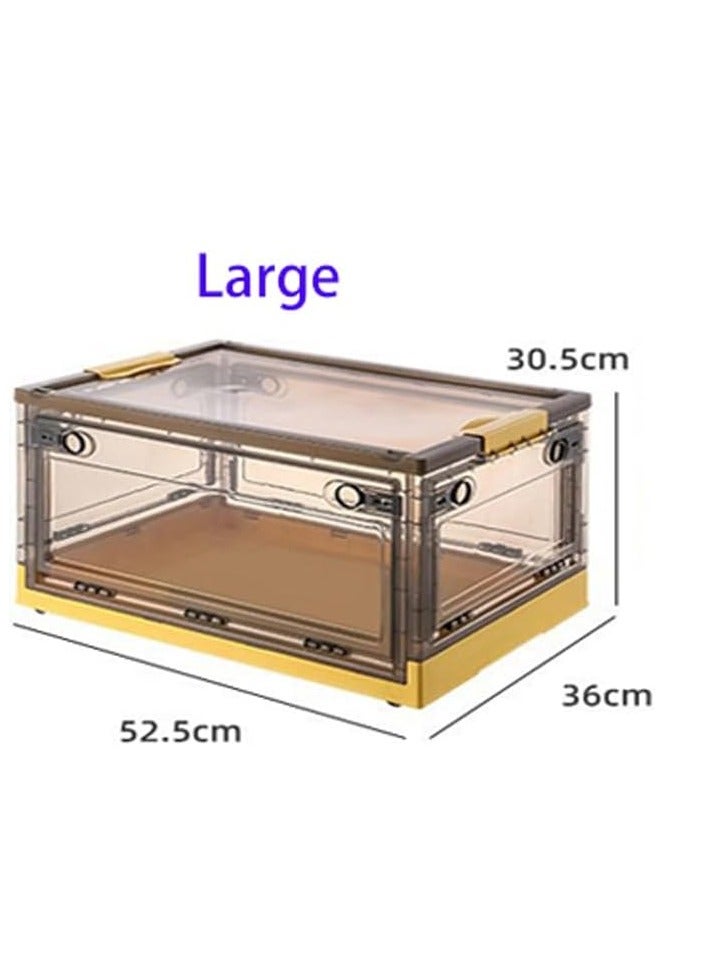 راكسوم صندوق تخزين قابل للطي مع أغطية، صناديق تخزين قابلة للتكديس بسعة 55 لترًا مع عجلات، قفص حاوية تخزين، باب شفاف مفتوح من الجانب للمنزل والمكتب وغرفة النوم (كبير، أصفر مانجو) - Image 2