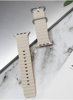 Ocean Soft Silicone Ocean Band Designed For Apple Watch Ultra Band 49mm,45mm,44mm,42mm for Men Women High Qulaity Adjustable Bands for Apple iWatch Series 8,7,SE,6,5,4,3,2,1 Beige  - Image 5