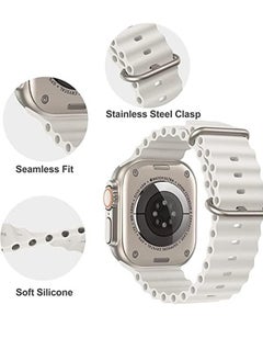 Ocean Soft Silicone Ocean Band Designed For Apple Watch Ultra Band 49mm,45mm,44mm,42mm for Men Women High Qulaity Adjustable Bands for Apple iWatch Series 8,7,SE,6,5,4,3,2,1 Beige  - Image 4