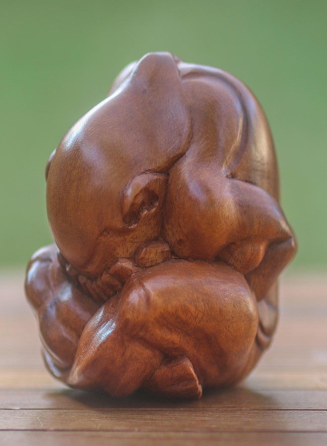 NOVICA Brown Yoga Suar Wood Sculpture, 3.2" Tall 'Meditating Yogi' - Image 3