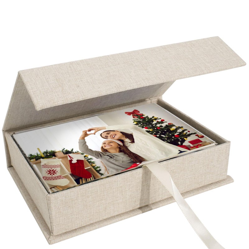 Hiwhy Photo Storage Box 4x6, Linen Photo Box, Memory Box Perfect to Store Your Photo, Pictures, Certificates, Scrapbooking Supplies, Keepsakes and Jewelry Beige - Image 1