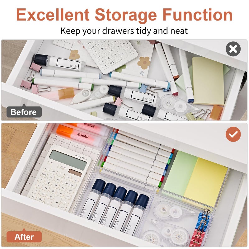 سمارت تايك مجموعة منظمات أدراج بلاستيكية شفافة من سمارتيك، 6 قطع، منظم أدراج مكتب كبير الحجم مانع للانزلاق، صواني تنظيم أدراج متعددة الاستخدامات للحمام وغرفة الزينة، مناسبة لمستحضرات التجميل، غرفة النوم، المكتب، وأدوات المطبخ. - Image 4