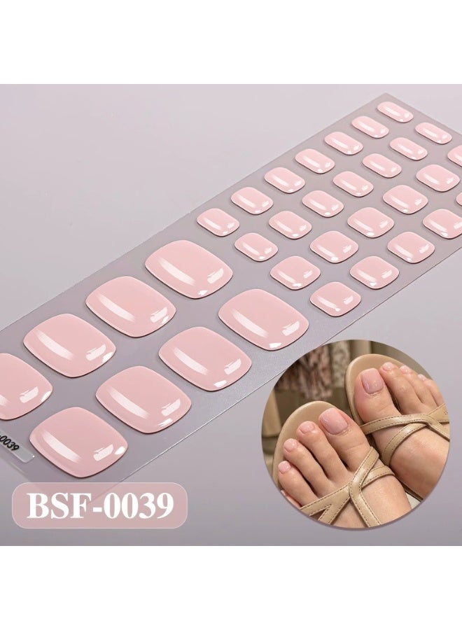Solid Color No-Lamp Gel Toe Nail Wraps – 34 Strips for Pedicure – Includes File & Wooden Stick – UV-Free Easy DIY - Image 1
