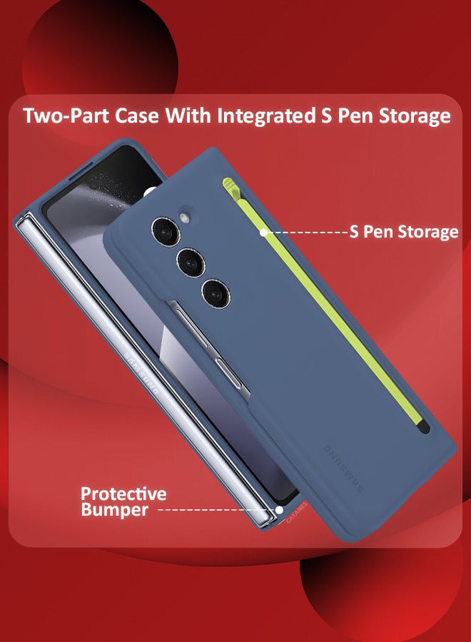 CATANES (for Samsung Galaxy Z Fold 5) Case with Screen Protector Ultra Hybrid Premium Case with Built-in New Compact S Pen, Holder and Storage Slot for Pen Blue - Image 3