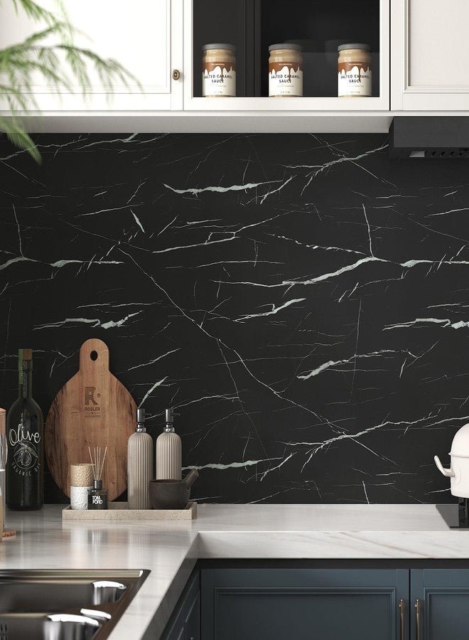 Wallercity Thick Black Marble Contact Paper for Countertops Matte Black Peel and Stick Wallpaper for Cabinets Waterproof Self Adhesive Marble Countertop Wall Paper for Kitchen Bathroom 15.8''x315'' - Image 1