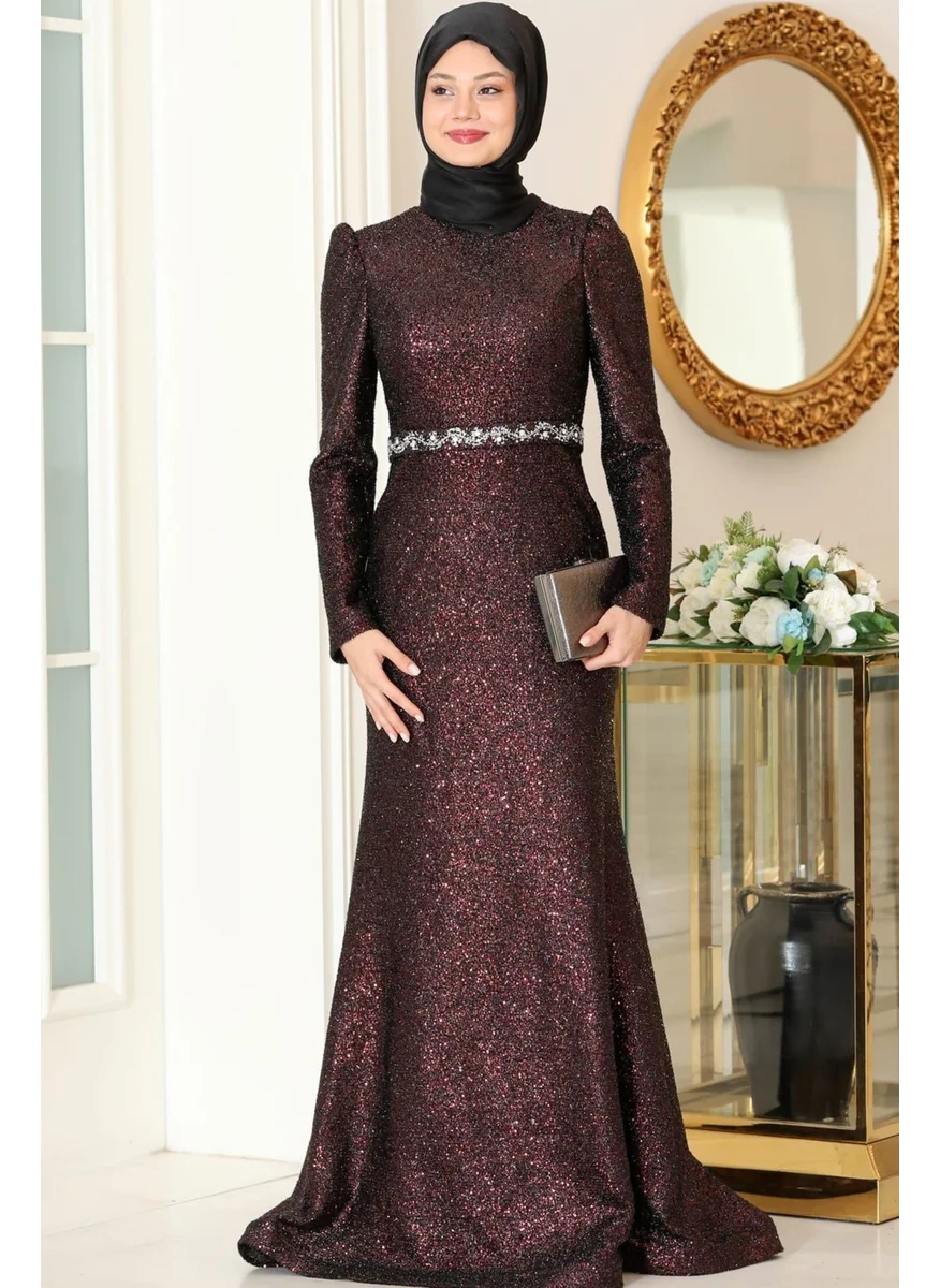 Esilanur Nihal Hijab Evening Dress Burgundy