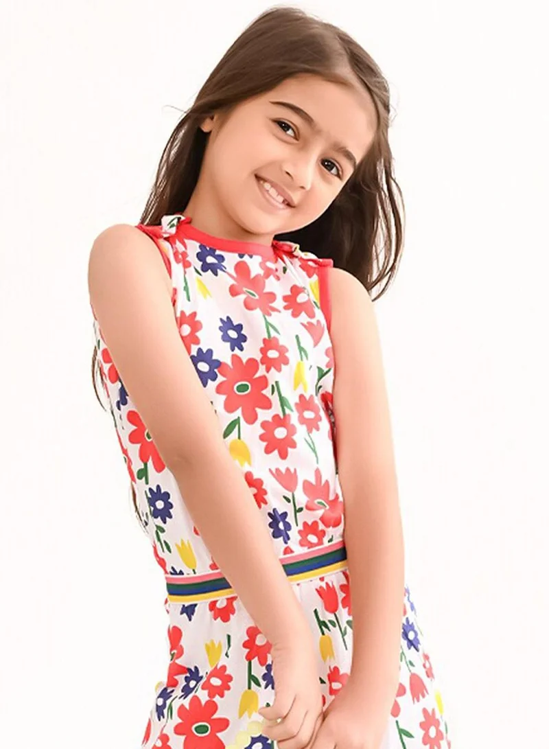 Bonkids Regular Fit Printed Multicolour Cotton Sets For Girls Round Neck Flat Collar Pull On 100 % Cotton