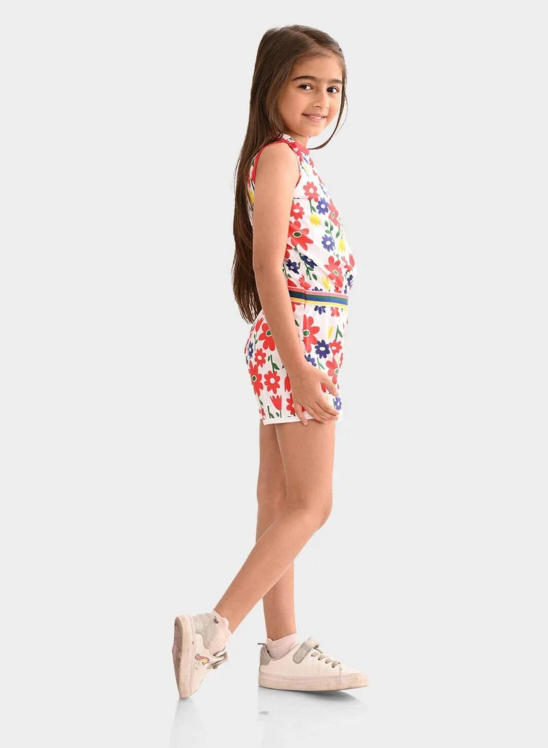 Bonkids Regular Fit Printed Multicolour Cotton Sets For Girls Round Neck Flat Collar Pull On 100 % Cotton