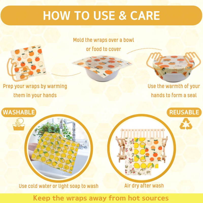 BYTTME Reusable Beeswax Wrap - 9 Pack Beeswax Wraps for Food, Eco-Friendly Beeswax Food Wraps, Bread Sandwich Wrapper - Organic, Sustainable, Zero Waste, Reusable Plastic-Free Food Storage Wrap, 1XL, 3M, 5S - Image 4
