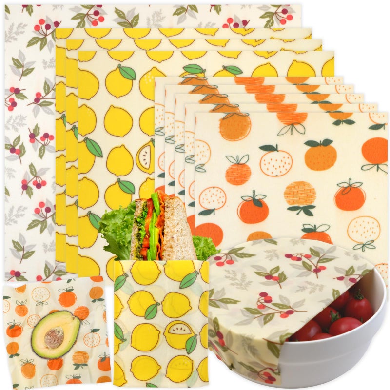 BYTTME Reusable Beeswax Wrap - 9 Pack Beeswax Wraps for Food, Eco-Friendly Beeswax Food Wraps, Bread Sandwich Wrapper - Organic, Sustainable, Zero Waste, Reusable Plastic-Free Food Storage Wrap, 1XL, 3M, 5S - Image 1