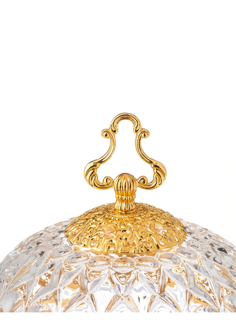Dania Crystal serving bowl with golden metal decor for sweets and decoration  - Image 4