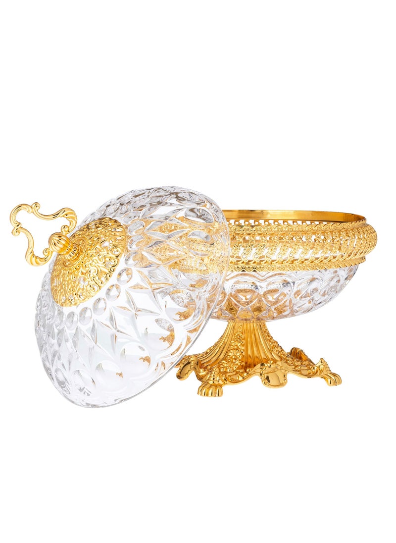 Dania Crystal serving bowl with golden metal decor for sweets and decoration  - Image 2