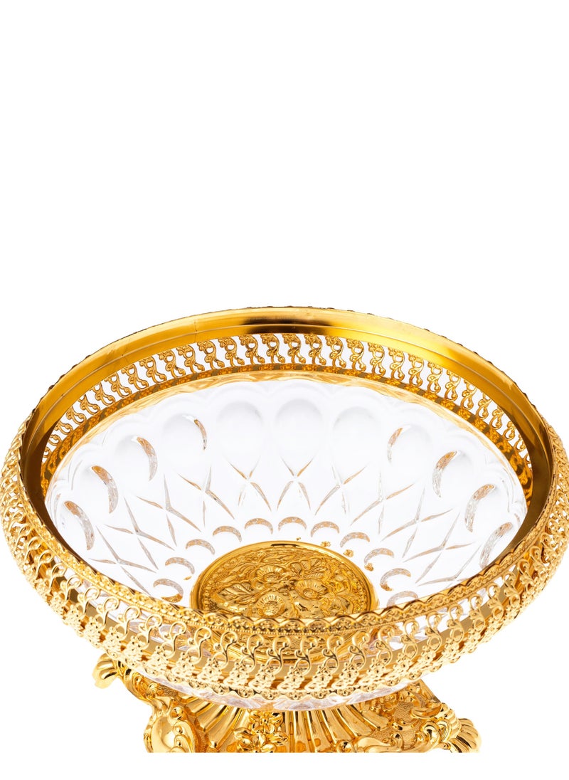 Dania Crystal serving bowl with golden metal decor for sweets and decoration  - Image 3