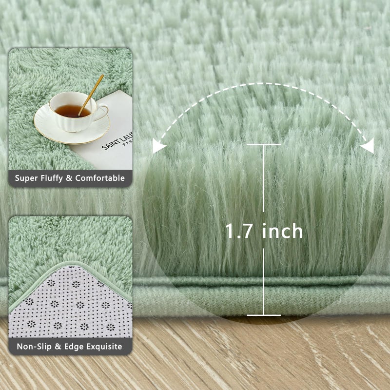 Zedrew Sage Green Runner Area Rugs for Bedroom Living Room, 2x4 Feet Fluffy Bedside Rugs, Soft Shaggy Carpet Rug for Kids Room Nursery, Furry Rugs for Girls Boys Dorm Room Home Decor - Image 3
