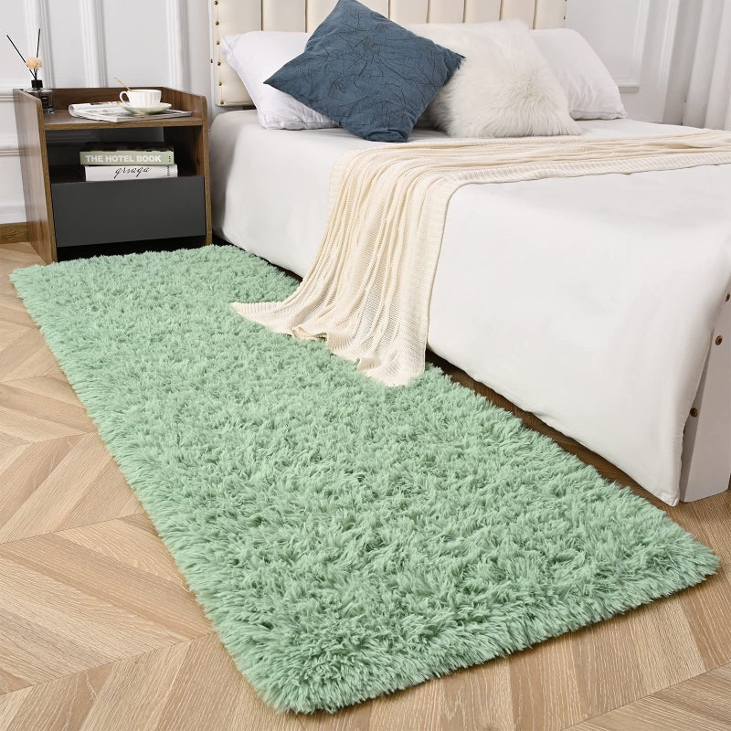 Zedrew Sage Green Runner Area Rugs for Bedroom Living Room, 2x4 Feet Fluffy Bedside Rugs, Soft Shaggy Carpet Rug for Kids Room Nursery, Furry Rugs for Girls Boys Dorm Room Home Decor - Image 1
