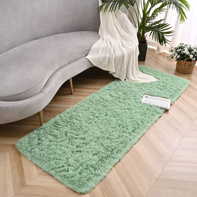 Zedrew Sage Green Runner Area Rugs for Bedroom Living Room, 2x4 Feet Fluffy Bedside Rugs, Soft Shaggy Carpet Rug for Kids Room Nursery, Furry Rugs for Girls Boys Dorm Room Home Decor - Image 2
