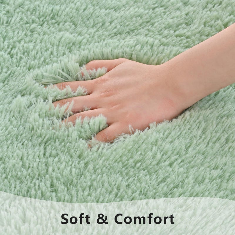 Zedrew Sage Green Runner Area Rugs for Bedroom Living Room, 2x4 Feet Fluffy Bedside Rugs, Soft Shaggy Carpet Rug for Kids Room Nursery, Furry Rugs for Girls Boys Dorm Room Home Decor - Image 4