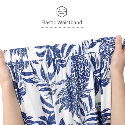 SEAFORM Women's Boho Floral Print Midi Skirt A-Line Elastic High Waist Flowy Long Skirts Casual Summer Beach Vacation Skirt Blue - Image 5