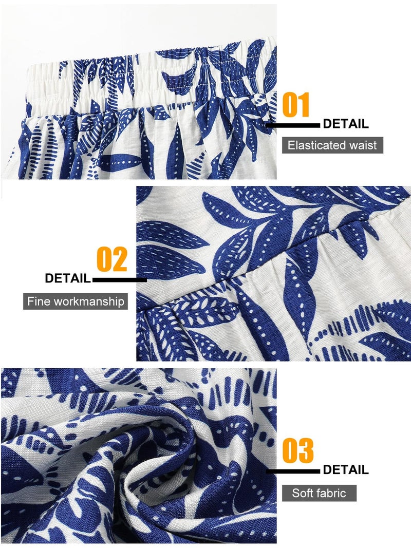SEAFORM Women's Boho Floral Print Midi Skirt A-Line Elastic High Waist Flowy Long Skirts Casual Summer Beach Vacation Skirt Blue - Image 4