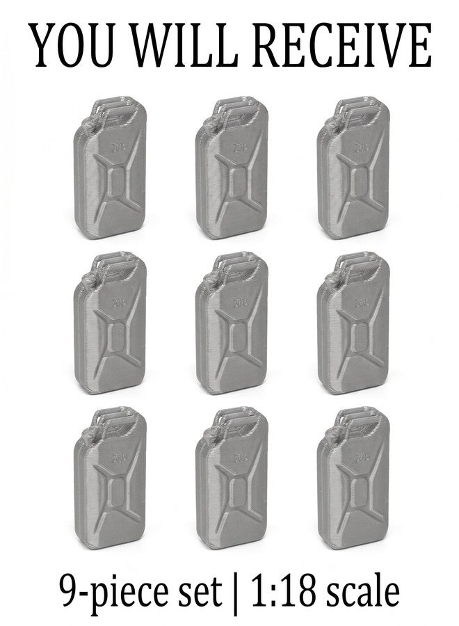 LuckyVin 9 Pcs Grey 3D Printed Jerry Can Model Set - 1:18 Scale Miniature Accessories for Military Diorama, Vehicle Display & Model Collectors (Grey) - Image 3