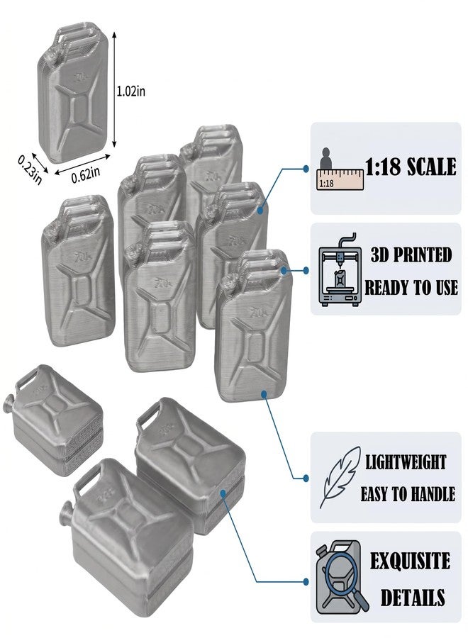 LuckyVin 9 Pcs Grey 3D Printed Jerry Can Model Set - 1:18 Scale Miniature Accessories for Military Diorama, Vehicle Display & Model Collectors (Grey) - Image 4