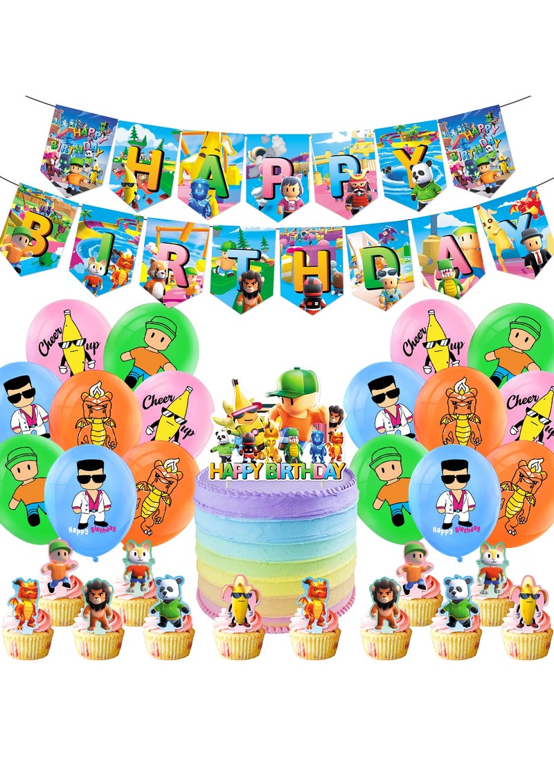 General - Stumbling theme birthday party decoration Stumble guys pull flag cake insert card balloon hanging invitation card - Image 1