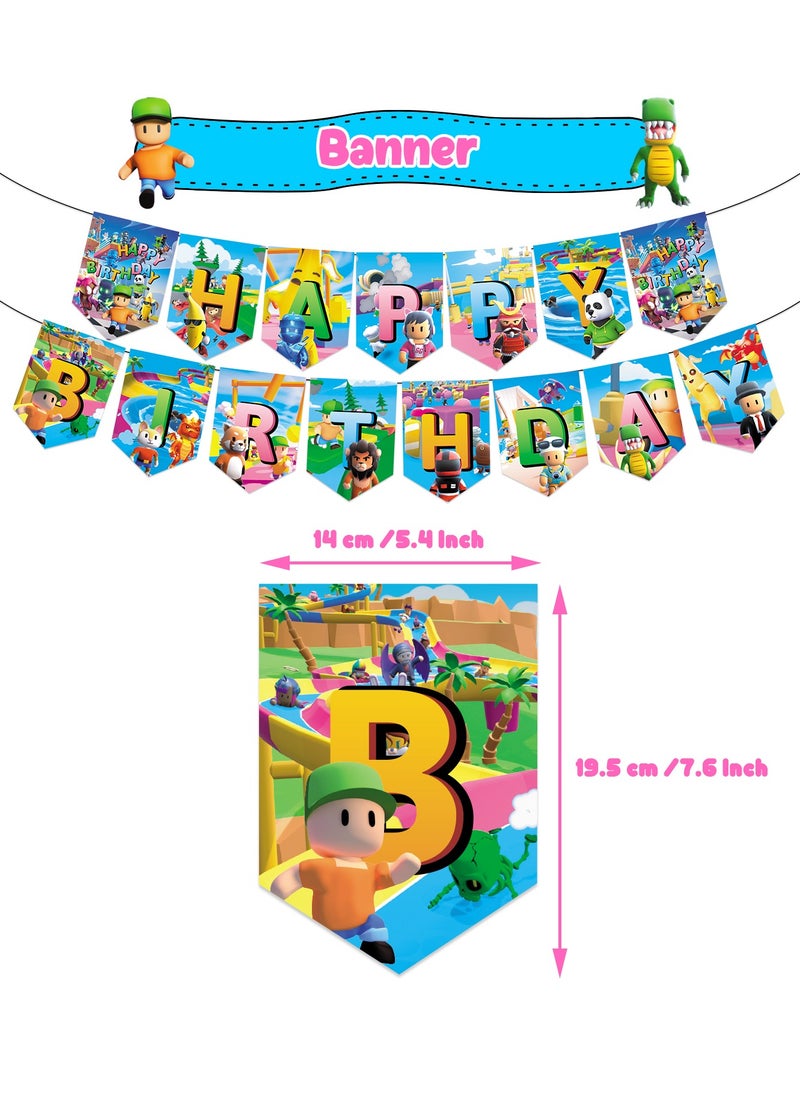 General - Stumbling theme birthday party decoration Stumble guys pull flag cake insert card balloon hanging invitation card - Image 1