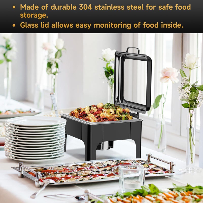 KScocina Chafing Dishes for Buffet, 6QT Square Stainless Steel Chafing Dish with Transparent Hydraulic Lid, 304 Food Pan, Buffet Warmer for Parties and Events (Black) - Image 5