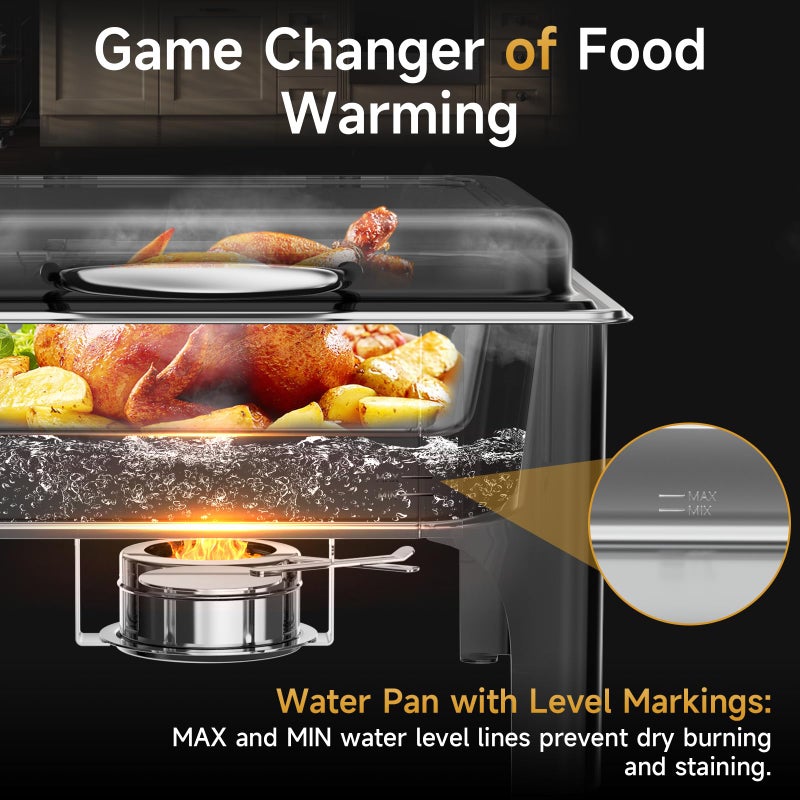 KScocina Chafing Dishes for Buffet, 6QT Square Stainless Steel Chafing Dish with Transparent Hydraulic Lid, 304 Food Pan, Buffet Warmer for Parties and Events (Black) - Image 2