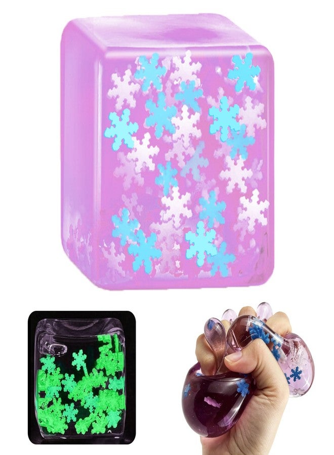 YVBBHE Purple Squeeze Cube with Glow in The Dark Snowflakes Inside，Squishy Fidget Gummy Toys ， Luminous Sensory Toys for Kids Autism , Maltose Balls for Anxiety Stress Relief Gifts for Kids - Image 1