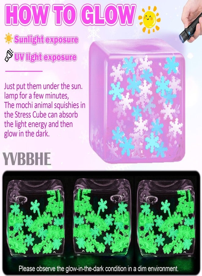 YVBBHE Purple Squeeze Cube with Glow in The Dark Snowflakes Inside，Squishy Fidget Gummy Toys ， Luminous Sensory Toys for Kids Autism , Maltose Balls for Anxiety Stress Relief Gifts for Kids - Image 4