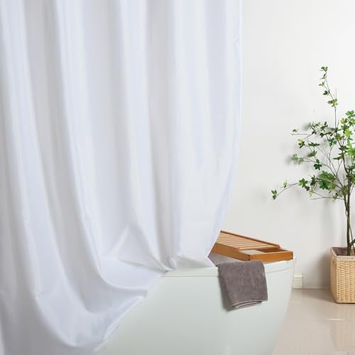WellColor Extra Wide Shower Curtain Liner 84 x 72 Inch, Fabric Shower Curtain Liner for Bathroom Curtain, Hotel Quality, Water Repellent, White - Image 1