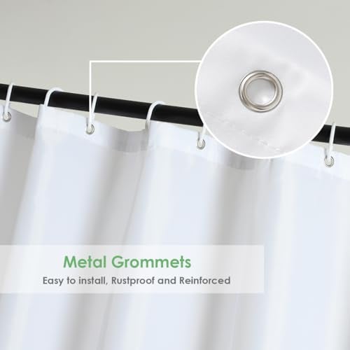 WellColor Extra Wide Shower Curtain Liner 84 x 72 Inch, Fabric Shower Curtain Liner for Bathroom Curtain, Hotel Quality, Water Repellent, White - Image 4