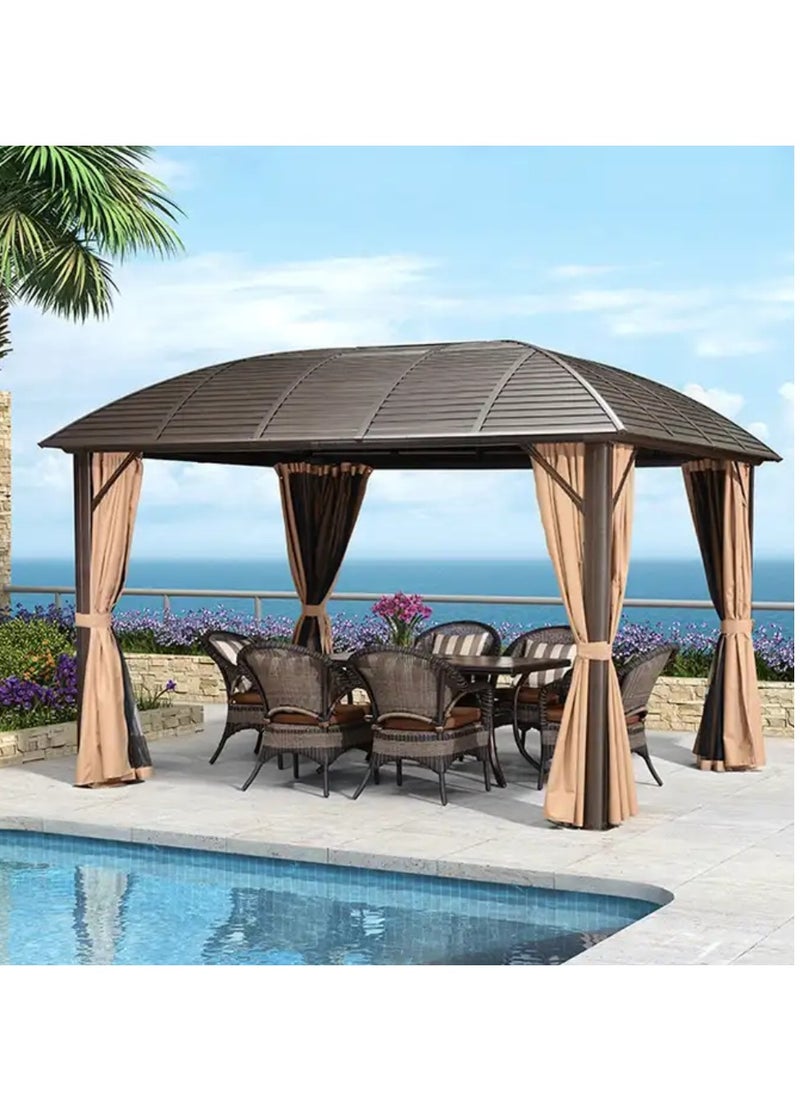 Swin Furniture - Swin 3x4 Meters Single Roof Aluminum Dome Pergola Gazebo for Family Gathering Brown - Image 1