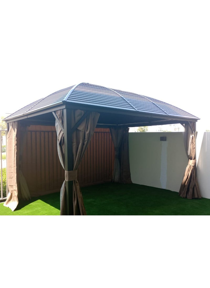 Swin Furniture - Swin 3x4 Meters Single Roof Aluminum Dome Pergola Gazebo for Family Gathering Brown - Image 1