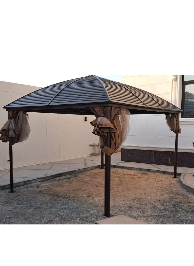 Swin Furniture - Swin 3x4 Meters Single Roof Aluminum Dome Pergola Gazebo for Family Gathering Brown - Image 1