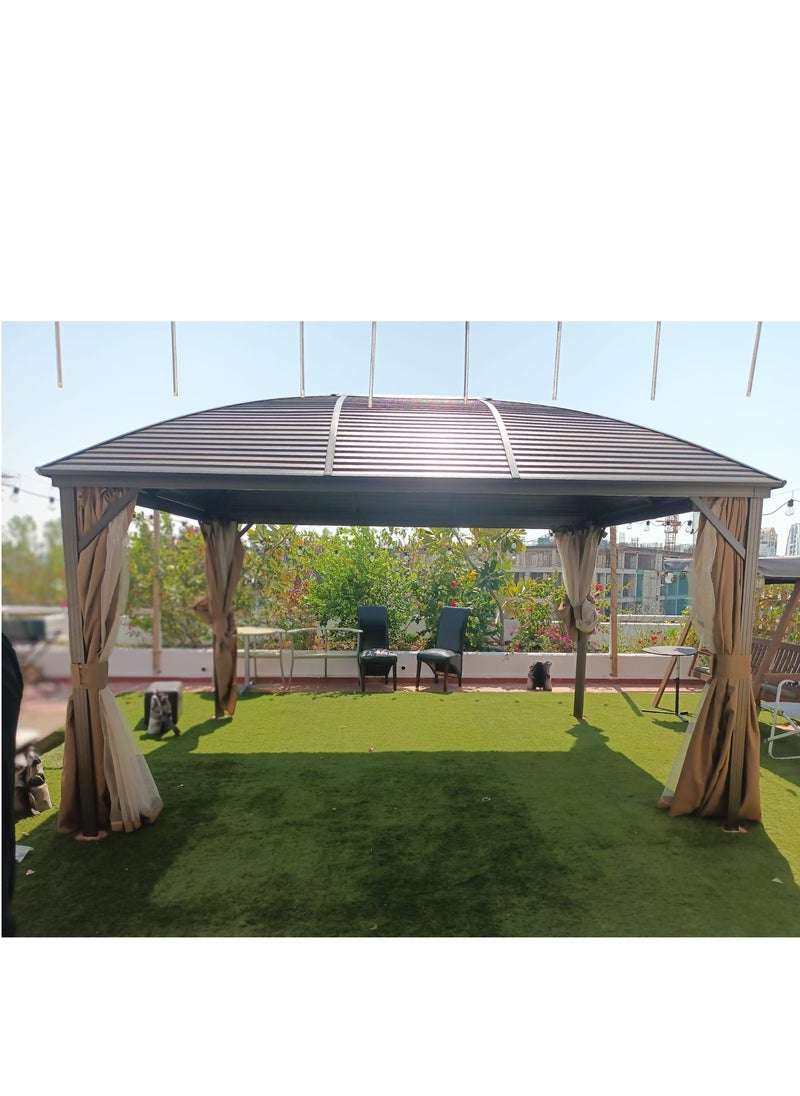 Swin Furniture - Swin 3x4 Meters Single Roof Aluminum Dome Pergola Gazebo for Family Gathering Brown - Image 1